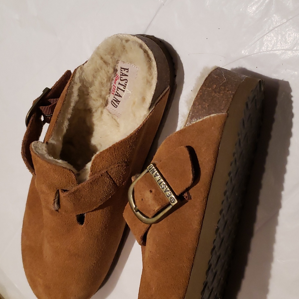 Eastland NEW Clog Suede Leather Fur Lining Mule Cork Wedge Comfort Women 10 - Picture 5 of 13